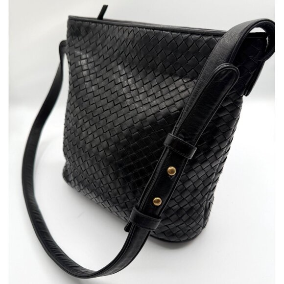 Enzo Angiolini Black Woven Intrecciato-style Classic Leather Crossbody Bag Luxur - Picture 4 of 10